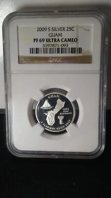 2009-S Silver 25C Guam NGC PF69 Ultra Cameo - Image 1 of 2