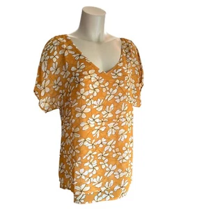 Cabi Thrive 3598 Größe Small Blumenmuster goldgelb doppelter V-Ausschnitt Chiffon Top Shirt - Bild 1 von 8