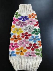 Chillydog Large Dog Sweater Handmade 100% wool colorful flowers  - Picture 1 of 6