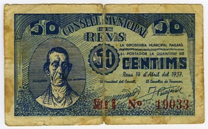 ►☆ GUERRA CIVIL • BILLETE LOCAL 1937 ☆ 50 CENT. • REUS, CONSELL MUNICIPAL ☆D0670 - Imagen 1 de 2