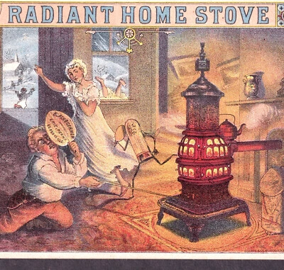 George W Peck Humor 1800's Antique Radiant Home Stove Anthropomorphic Trade Card - Image 1 of 4