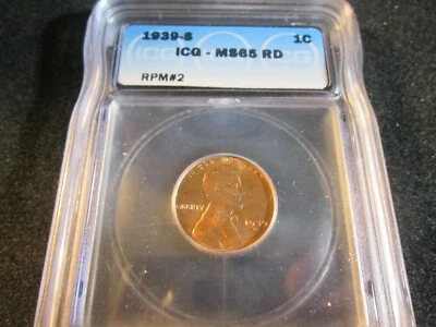 1939-S LINCOLN CENT RPM #2   S OVER S  ICG MS65 RD  1501 - Image 1 of 4