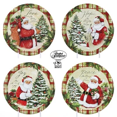 Juego de 4 platos de canapé a cuadros de Santa Susan Winget Certified Intl HOLIDAY WISHES 6,5" Foto 1 de 4