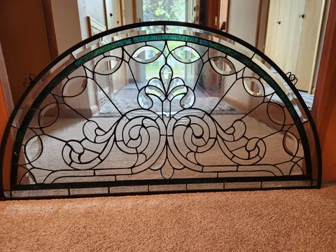 Vintage Stained Leaded Glass Transom Window Cover