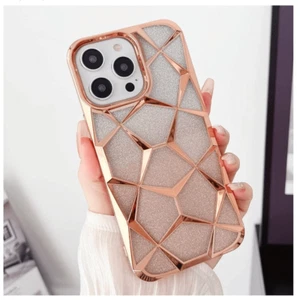 Funda Geométrica Brillo Gradiente para iPhone 14 Pro Max Funda Teléfono DORADA 3D - Imagen 1 de 6