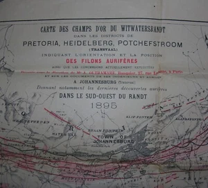 AFRIQUE DU SUD - MINES D'OR - CARTE des CHAMPS D'OR du WITWATERSRAND. 1895 - Picture 1 of 4