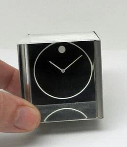 Movado Watch Co. 2" x 2" Glass & Brushed Stainless Steel Paperweight Museum Dial - Picture 1 of 8