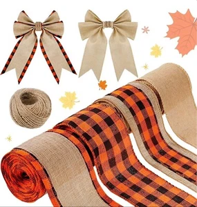 4 Rolls 2.5" × 20 Yard Thanksgiving Burlap Ribbon, 1 Roll 30 Yard Hemp Rope - Picture 1 of 8