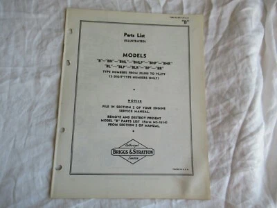 Briggs & Stratton B BH BHL BHLP BP BR BL engine parts list manual catalog - Image 1 of 4