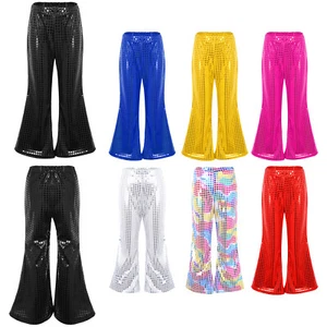 Boys Girls Glitter Sequins Wide Leg Flare Trousers Hip Hop Street Dance Pants - Picture 1 of 87