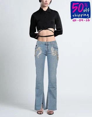 RRP €510 JOHN RICHMOND Flared Jeans W25 Stretch Blue Rhinestones Made in Italy - Image 1 of 4