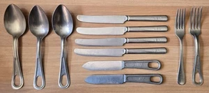 VTG ANTIQUE LOT OF 11 US MILITARY NAVY USN KNIFE SPOON FORK STAINLESS FLATWARE - Picture 1 of 15