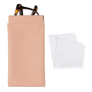 Squeeze Top Sunglass Pouch, Leather Soft Eyeglass Pouch, Pink - Picture 1 of 6