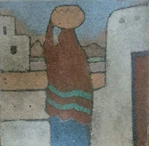 Schönes Vintage Original Sandgemälde Wandstück auf Holz vom Künstler D. Buescher - Bild 1 von 8