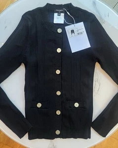 Cárdigan Chanel Raro Negro Botones Cc 36 XS S 6 8 Tejido Jersey Top Algodón Coco - Imagen 1 de 12
