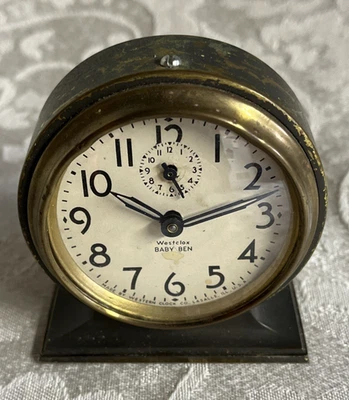 Antiguo reloj despertador Westclox Baby Ben Style 3 1932 61-L verde y latón - funcionando Foto 1 de 4