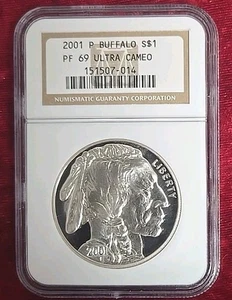 2001-P $1 Proof Buffalo Commemorative Silver Dollar NGC PF-69 - Picture 1 of 4