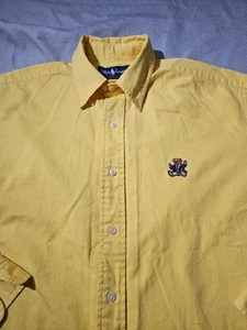 Vintage Polo Ralph Lauren Shirt Mens Medium Yellow Sitting Bear Preppy Button Up - Picture 1 of 12
