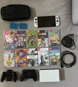 Nintendo Switch OLED Model White Console 64GB Huge Lot 10 Games Controller Case - Picture 1 of 13