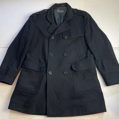 Oliver Sweeney Mens Black Wool Blend Long Double Breasted Overcoat Size L - Image 1 of 4