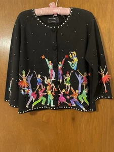 Vintage Michael Simon Dancers Black Beaded And Embroidered Sweater Size Medium - Picture 1 of 12