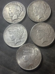 Silver Peace Dollars, Set Of 5, 3-1923, 1-1922, 1-1923 - Picture 1 of 14