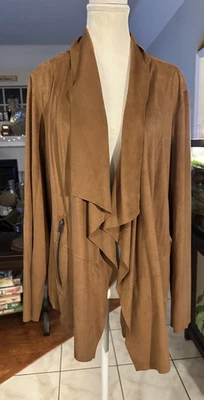 Jessica Simpson Ibis Draped Open Front Sectioned Faux Suede Jacket Sz 1X  NWT - Image 1 of 4