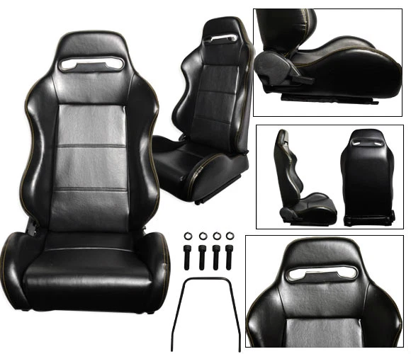 2 BLACK YELLOW STITCH RACING SEATS RECLINABLE TOYOTA ** - Image 1 of 1