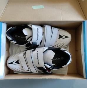 M-WAVE Unisex Adult Road Racing Bicycle Shoes - White/Black Sz 8.5 EU 42 - NEW - Picture 1 of 11