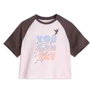 NWT DISNEY Tinker Bell Semi-Crop Baseball T-Shirt for Women – Peter Pan SZ L - Picture 1 of 1