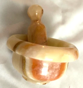 Marble Onyx 4" Mortar And Pestle Set Cream Amber Orange Color - Picture 1 of 2