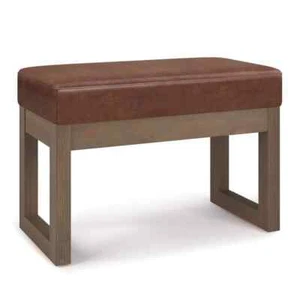Milltown 27 in. Rectangle Footstool Ottoman Bench in Distressed Saddle Brown Veg - Picture 1 of 6