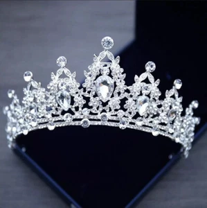 Silver Crown Tiara real metal gift birthday diadem birthday bridal point - Picture 1 of 3