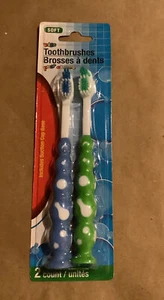 2 Count Soft Kids Toothbrushes Blue/Green Includes Suction Cup Base - Picture 1 of 4