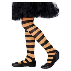 Tights Kids Orange and Black Striped Aged 6-12 Costume Accessory - Picture 1 of 4