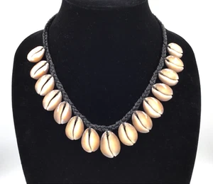 Natural Cut Brown Cowrie Shell Necklace Brown Braided Rope Beach Surf Boho 20" - Picture 1 of 7