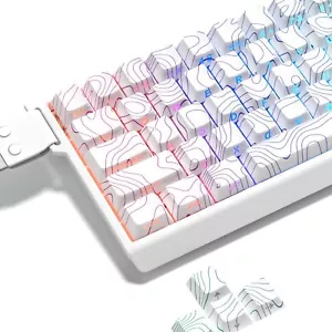 PBT keycapsWhite Topographic keycaps 60 75 PercentColored lineShine Through k... - Picture 1 of 6