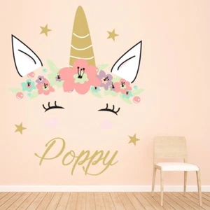 Custom Name Unicorn Eyelashes Wall Sticker Personalised Kids Room Decal WS-50972 - Picture 1 of 15