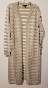 Nuovo INC Cardigan Spolverino Donna Grande Semi Trasparente Leggero Righe Aperto Beige - Foto 1 di 11