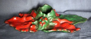 Vintage Cast Iron Metal Christmas Holly Leaf Candle Holder - Bild 1 von 3