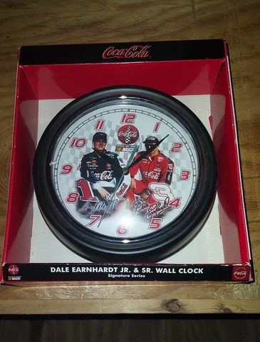 Vintage Nascar Coca-Cola Wall Clock Dale Earnhardt Jr. & Sr. NIB, Rare! Cover
