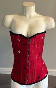 Delicious Corset Red Boned Overbust Club Cross Print 25” - Picture 1 of 12
