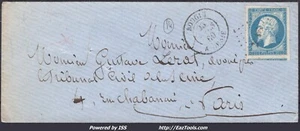 FRANCE N°14A SUR LETTRE AVEC PC 3718 BOUGIE ALGERIE + CAD DU 28/03/1860 - Picture 1 of 2