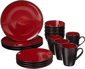 Gibson Home 16 Piece Reactive Stoneware Soho Round Dinnerware Set, Red Ship AU - Picture 1 of 7