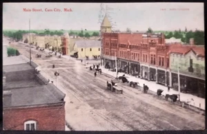Cass City Main Street ca 1910s Horses carriages Wagons Hand Colored Postcard - Picture 1 of 2