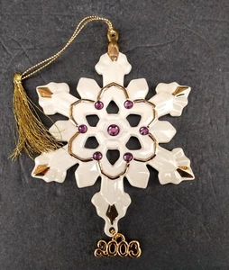 2003 Lenox Schneeflocke Ornament lila Schmuckstein feines Porzellan 24k Goldrand      - Bild 1 von 9