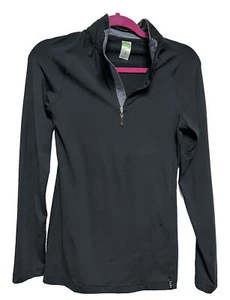BULA Black BK & Wht Striped Accent LS 1/4 Zip Pullover Athletic Top - Size S EUC - Picture 1 of 9