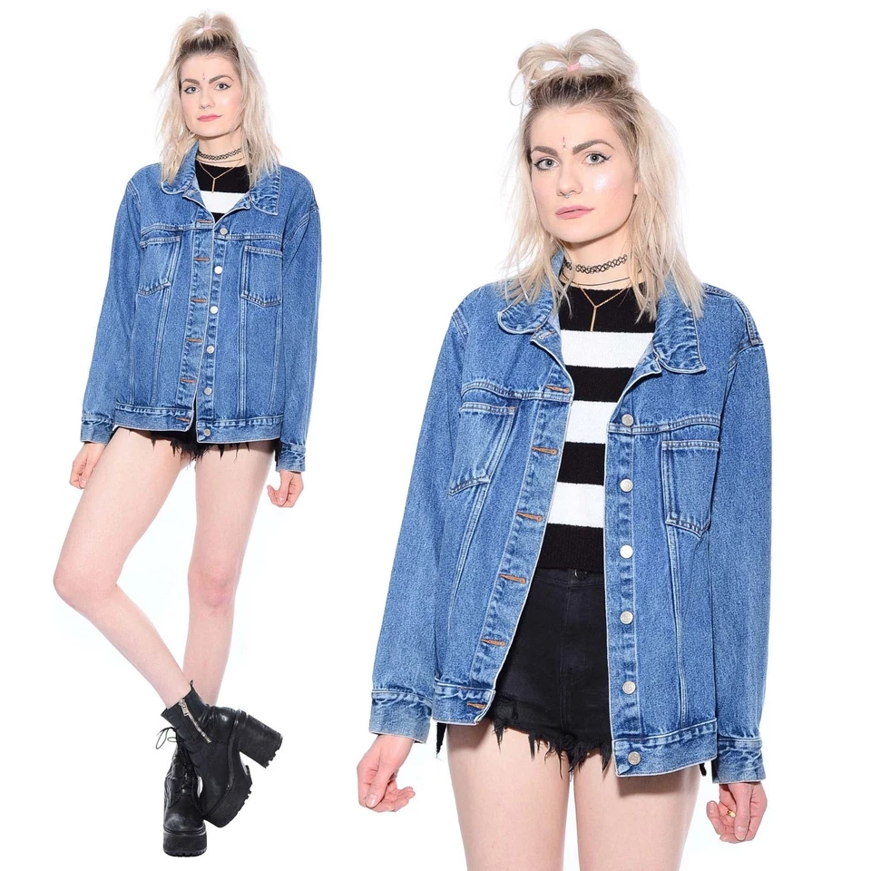 Vtg 90s Xhilaration Stonewash Denim Grunge Oversized Boyfriend Jean Jacket Coat - Изображение 1 из 4