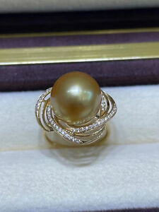 huge 12-13mm south sea round gold   pearl ring 18k(MR)