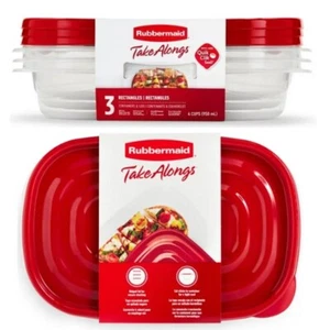 Rubbermaid TakeAlongs 4 Cup Rectangle Food Storage Containers, Set of 3, Red - Picture 1 of 1